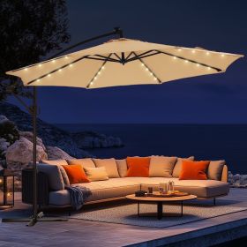 10ft Offset Hanging Patio Umbrella with 32 LED Lights and Easy Tilt Adjustment, Market Outdoor Umbrella Shade for Backyard, Poolside, Beach and G