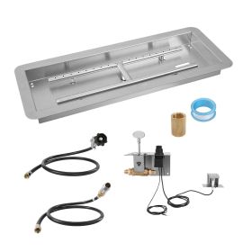 36 x 12 inch Drop-in Fire Pit Pan, Rectangular Stainless Steel Fire Pit Burner Kit, Natural & Propane Gas Fire Pan 150