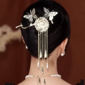 Clip-on Delicate Tiara Hair Accessories (Color: Silver butterfly wind chimes t)