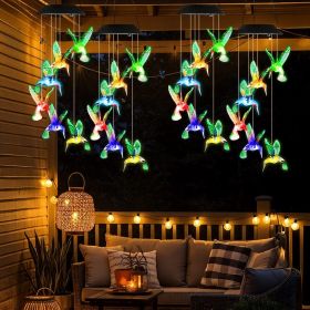 LED Solar Hummingbird Wind Chime Solar String Lights 6 LEDs Color-Changing IP65 Waterproof Decorative Lamp Lighting for Home Garden Fence Party (Color: AS  pic)